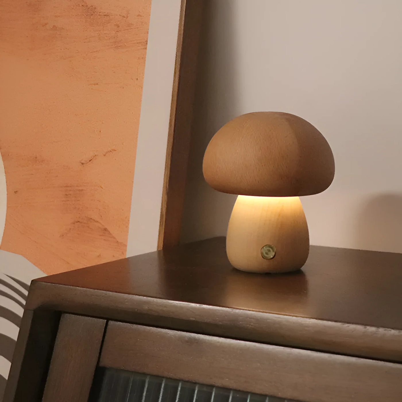 Touch-Control Mushroom Lamp (Natural Wood)